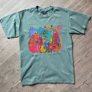Vintage Laurel Burch Feline Creatures Cat Graphic Tee Boho Art Shirt Medium